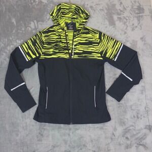 Brooks Running Jacket Womens Medium Black Neon Yellow Reflective Windbreaker
